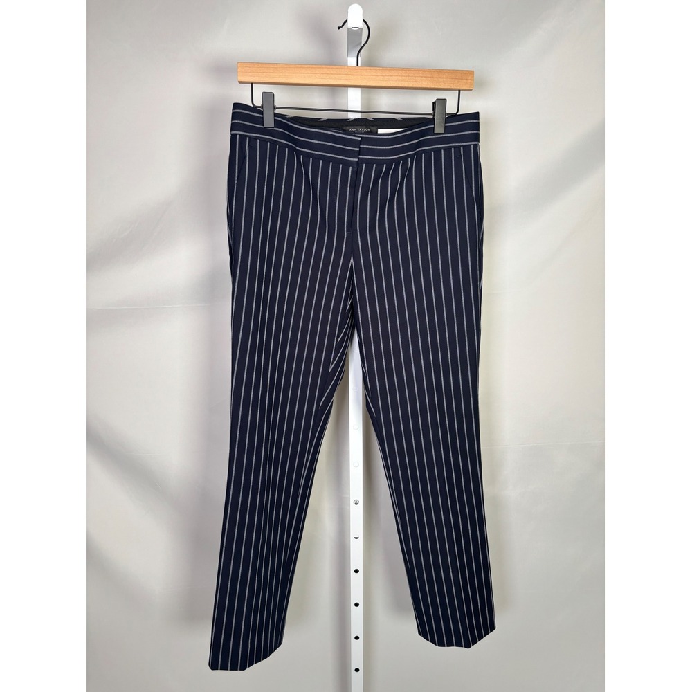 Ann Taylor Devin Fit Navy Blue Pinstripe Slim Leg Trousers Pants Size 4 419284